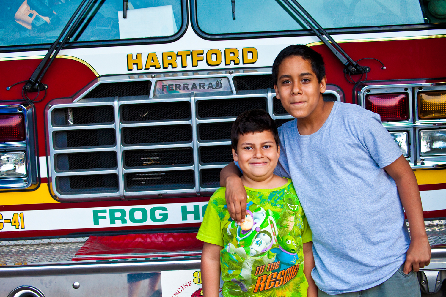 Kids in Front of Firetruck