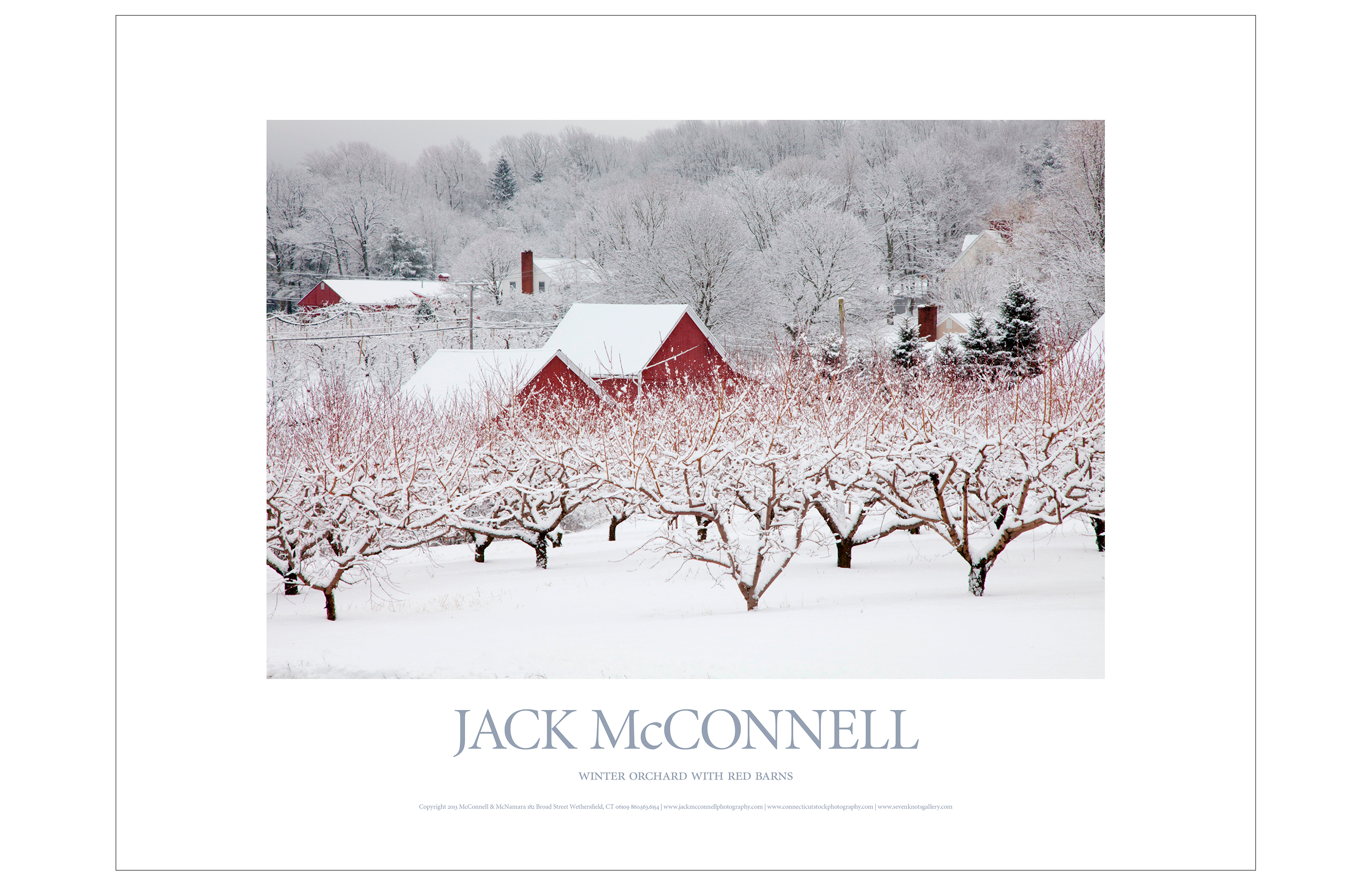 Winter Orchard With Red Barn