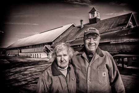 Diane and Paul Miller with barn, Fairvue Farm, Woodstock CT.